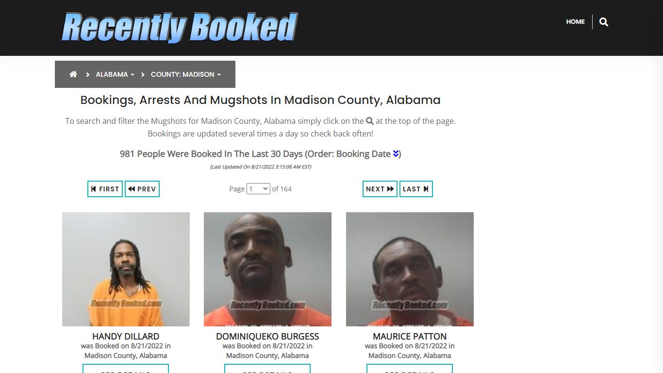 Bookings, Arrests and Mugshots in Madison County, Alabama